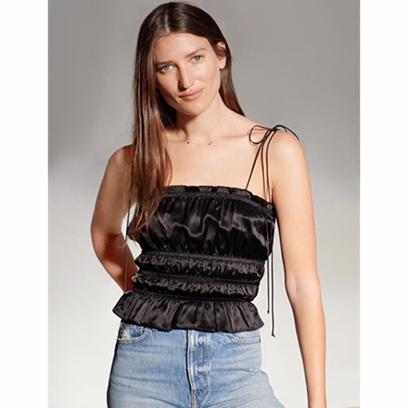 NEW Reformation Viviana Silk Top Black Small - Picture 1 of 17